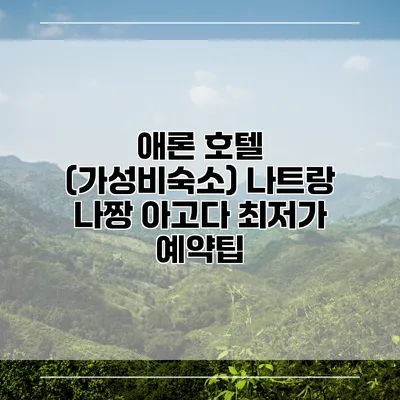 애론 호텔 (가성비숙소) 나트랑 나짱 아고다 최저가 예약팁